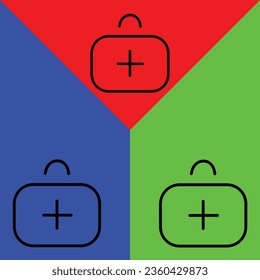 Erste Hilfe Kit Vector Icon, Outline Stil Symbol, aus Abenteuer-Symbole Sammlung, einzeln auf rotem, blauem und grünem Hintergrund.