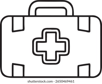 First Aid Kit Vector Icon, Emergency Medical Box for Hospitals and First Responders, Clean Black Line Illustration