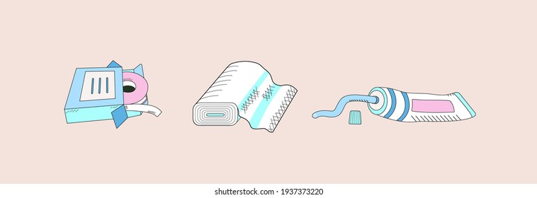  Erste Hilfe-Kit. Vektorgrafik, Hintergrund einzeln. Eine Reihe medizinischer Materialien.