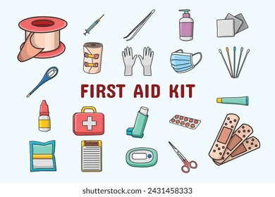 First Aid Kit Vector Lineal Color Illustration Icon Sticker Set Design Materials