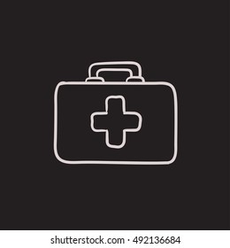 Icono de boceto vectorial del kit de primeros auxilios aislado en el fondo. Icono del kit de primeros auxilios dibujado a mano. Icono de boceto de botiquín de primeros auxilios para infografía, sitio web o aplicación.
