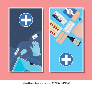conjunto de banners verticales de primeros auxilios