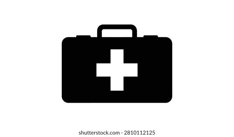 First aid kit with white cross symbol black silhouette firstaid medical