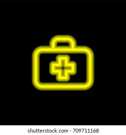 First aid kit yellow glowing neon ui ux icon. Glowing sign logo vector