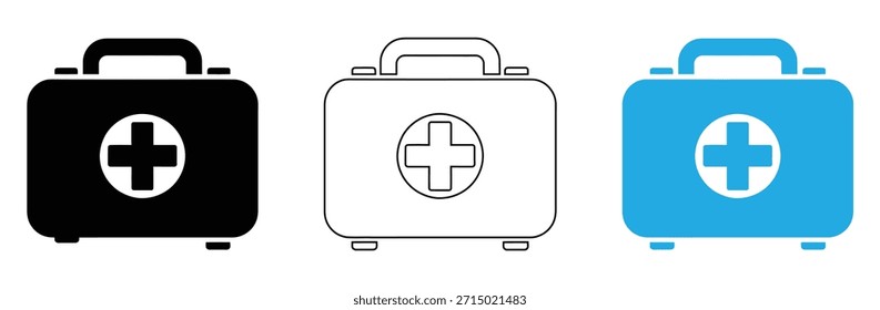 Erste-Hilfe-Kits in Schwarz, Weiß und Blau für medizinische Notfälle, Erste-Hilfe-Kit-Symbol. Einfaches Erste-Hilfe-Kit-Symbol für Social Media, App und Web-Design. Vektorgrafik.Feld für Erste Hilfe-Symbol