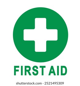 First Aid Label Sign Sticker, Green Circular Design, Isolated on White Background. Editable Scalable Vector EPS for Logo, Badge, Info Sign, Sticker, and More