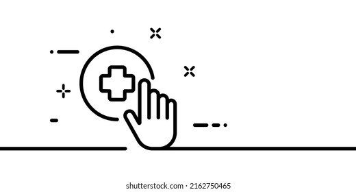 First aid line icon. Hand, cross, hospital, first aid, immediate, help, sick, patient. Healthcare concept. One line style. Vector line icon for Business and Advertising.
