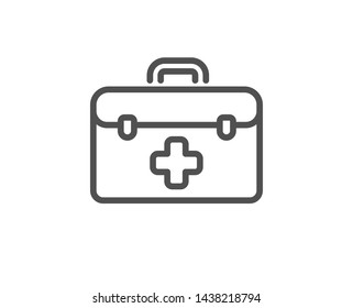 First aid line icon. Medicical kit sign. Pharmacy medication symbol. Quality design element. Linear style first aid icon. Editable stroke. Vector