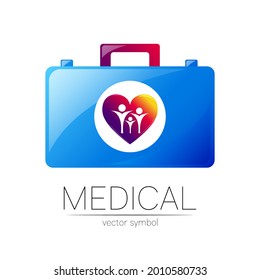 First Aid Logo Vector Medicine Symbol with Help Bag Case and Health Care Icon for Family Hospital