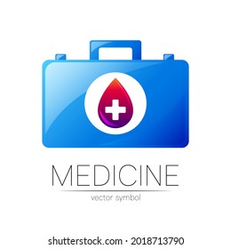 Símbolo de medicina vectorial con logotipo de primeros auxilios con estuche y cruz para icono de atención de salud para hospital
