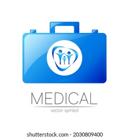 First Aid Logo Vector Medicine Symbol with Help Bag Case and Health Care Icon for Family Hospital