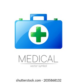 First Aid Logo Vector Medicine Symbol with Help Bag Case and Cross for Health Care Icon for Hospital