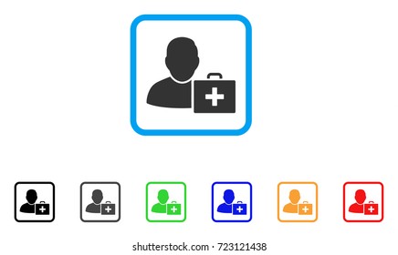 First Aid Man icon. Flat iconic symbol inside a rounded rectangular frame. Black, gray, green, blue, red, orange color additional versions of First Aid Man vector. Designed for web and application UI.