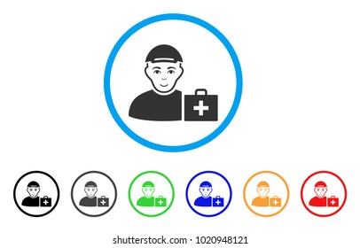 First Aid Man rounded icon. Style is a flat first aid man grey symbol inside light blue circle with black, gray, green, blue, red, orange variants. Enjoy first aid man vector icon.