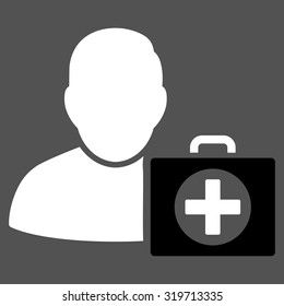 First Aid Man vector icon. Style is bicolor flat symbol, black and white colors, rounded angles, gray background.