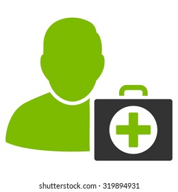 First Aid Man vector icon. Style is bicolor flat symbol, eco green and gray colors, rounded angles, white background.