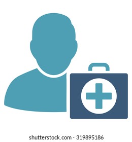 First Aid Man vector icon. Style is bicolor flat symbol, cyan and blue colors, rounded angles, white background.