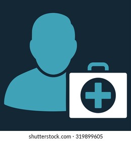 First Aid Man vector icon. Style is bicolor flat symbol, blue and white colors, rounded angles, dark blue background.