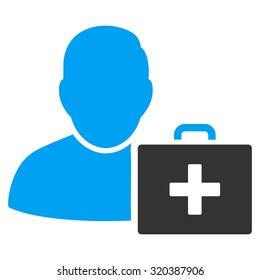 First Aid Man vector icon. Style is bicolor flat symbol, blue and gray colors, rounded angles, white background.
