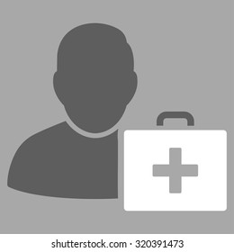 First Aid Man vector icon. Style is bicolor flat symbol, dark gray and white colors, rounded angles, silver background.