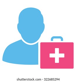 First Aid Man vector icon. Style is bicolor flat symbol, pink and blue colors, rounded angles, white background.