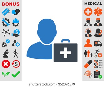 First Aid Man vector icon. Style is bicolor flat symbol, smooth blue colors, rounded angles, white background.