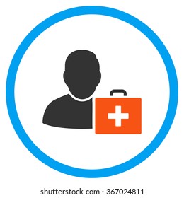 First Aid Man vector icon. Style is flat circled symbol, orange and blue colors, rounded angles, white background.