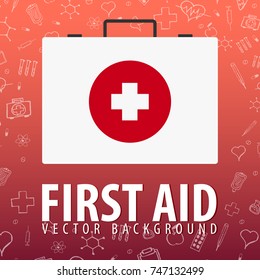 First Aid. Medical background. Health care. Vector medicine illustration