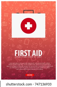 First Aid. Medical background. Health care. Vector medicine illustration