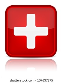 First aid medical button sign with reflection isolated on white. Vector illustration