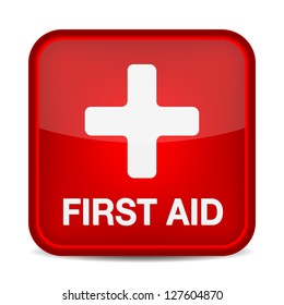 First aid medical button sign isolated on white. Vector illustration