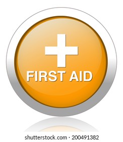 First aid medical button sign isolated on white. 