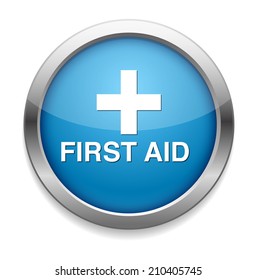 First aid medical button sign isolated on white. 