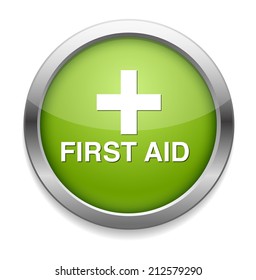 First aid medical button sign isolated on white. 