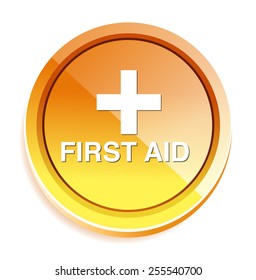 First aid medical button sign isolated on white. 