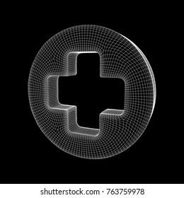 First aid medical cross wireframe low poly mesh, vector symbol illustration