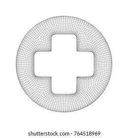 First aid medical cross wireframe low poly mesh, vector symbol illustration