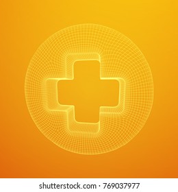 First aid medical cross wireframe low poly mesh, vector symbol illustration