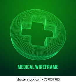 First aid medical cross wireframe low poly mesh, vector symbol illustration