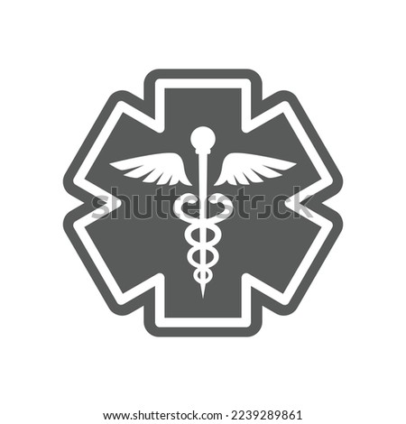 First aid, medical emergency vector symbol. Rod of asclepius or aesculapius, Caduceus with snake, ems, er icon.