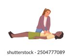 First aid medical heat massage procedure, cardiopulmonary resuscitation, cpr emergency. Medic nurse or doctor doing chest compression and cardiac massage, critical patient
