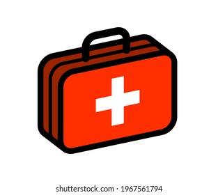 First aid medical kit vector illustration isolated on white background, doctor fast help or vaccination concept, emergency accident assistance.