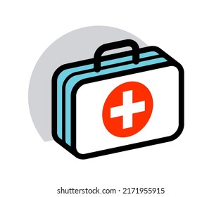 First aid medical kit vector illustration isolated on white background, doctor fast help or vaccination concept, emergency accident assistance.