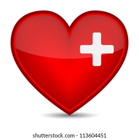 First aid medical sign on red heart shape. Vector illustration