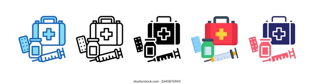 Colección de conjunto de iconos de estilo múltiple de primeros auxilios.