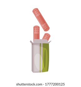 Tiras de escayola de primeros auxilios, caja de parches médicos Ilustración vectorial sobre fondo blanco
