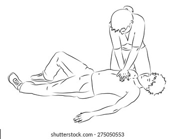 First aid - reanimation procedure. CPR cardiac massage for breathless man