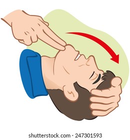 First Aid resuscitation (CPR), clearing breathing, positioning. For resuscitation. Ideal for training materials, catalogs and institutional