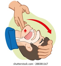 First Aid resuscitation (CPR), clearing breathing, positioning. For resuscitation. Ideal for training materials, catalogs and institutional