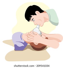 First Aid resuscitation (CPR) using pocket mask 